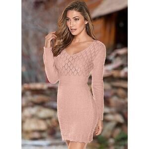 Venus Fuzzy Soft Pink Lightweight Feminine Sweater Dress Long Sleeve Mini EUC M